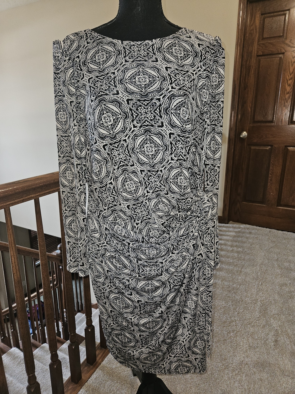 Tommy Hilfiger Black & White Printed Midi Wrap Dress